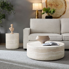 Set of 2 Faux MARS Pattern Coffee Tables side Table Round Tea Faux