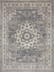 9' X 12' Gray and Ivory Medallion Power Loom Area Rug