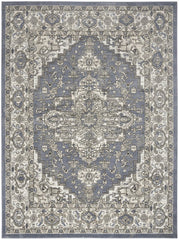5' X 7' Blue and Ivory Medallion Power Loom Distressed Area Rug