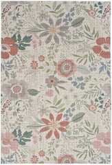 4' X 6' Gray and Pink Floral Power Loom Washable Non Skid Area Rug