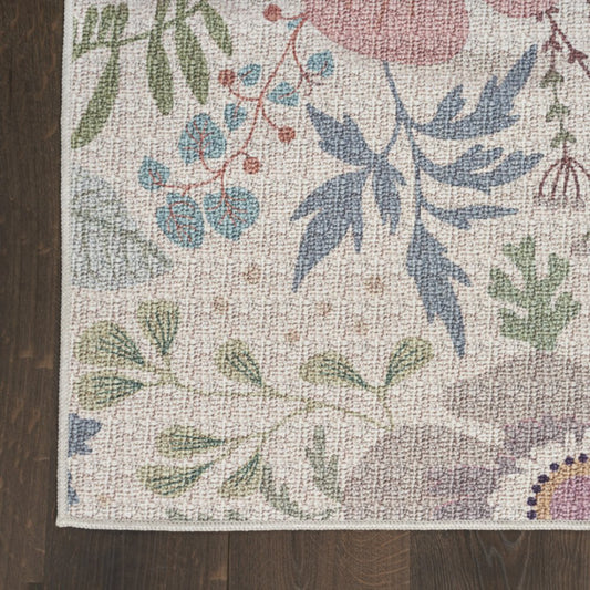 4' X 6' Gray and Pink Floral Power Loom Washable Non Skid Area Rug