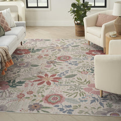 4' X 6' Gray and Pink Floral Power Loom Washable Non Skid Area Rug