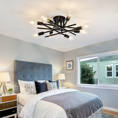 8-Lights Semi Flush Mount Ceiling Light Fixture，Modern Black Vintage