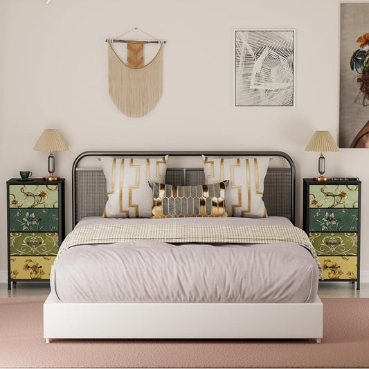 4 Drawer Fabric Dresser Nightstand with Wood Top