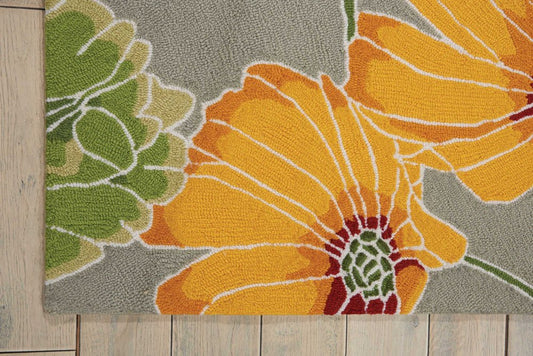 8' X 11' Gray Red and Yellow Floral Hand Carved Handmade Area Rug