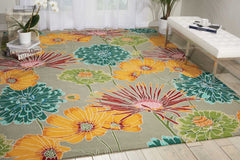 8' X 11' Gray Red and Yellow Floral Hand Carved Handmade Area Rug