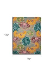 8' X 11' Gray Red and Yellow Floral Hand Carved Handmade Area Rug