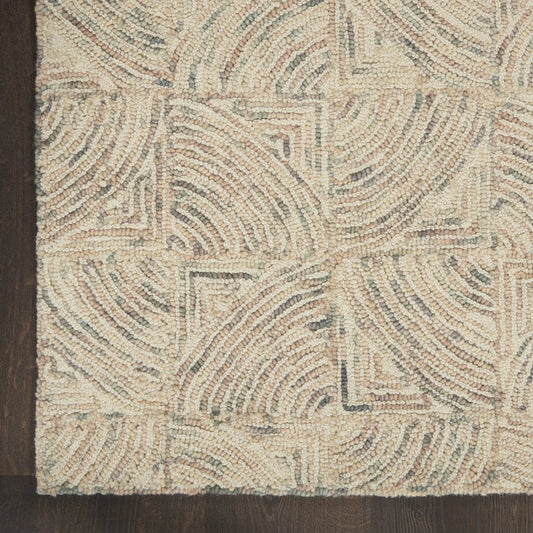 8' X 11' Ivory Tan and Gray Wool Geometric Area Rug
