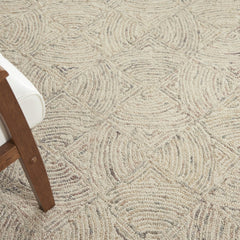 8' X 11' Ivory Tan and Gray Wool Geometric Area Rug