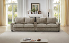 Modern 4-Seater Corduroy Sofa Couch with USB Ports, Hidden Storage