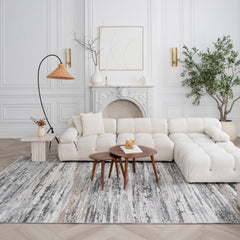 5' X 8' Beige and Gray Abstract Worn Faded Area Rug