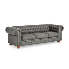 Chesterfield Sofa Tufted  Upholstered PU 3-Seater Sofa Scrolled Arms