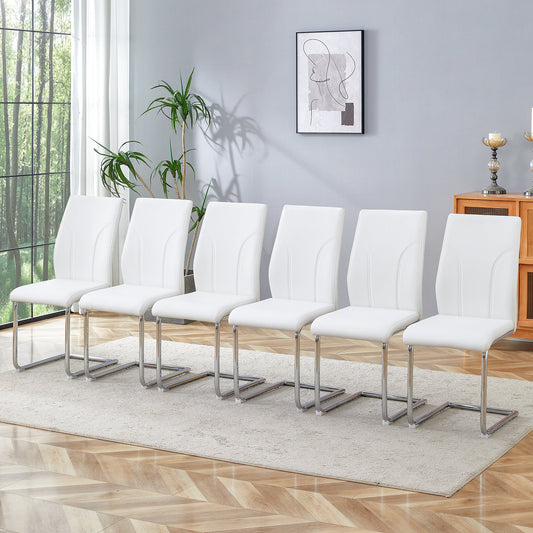 Modern Set of 6 White PU Dining Chairs with High Backrest and Sturdy