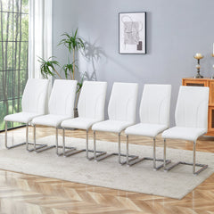 Modern Set of 6 White PU Dining Chairs with High Backrest and Sturdy
