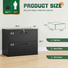 Metal Lateral File Cabinets with Lock,2 Drawer Steel Wide Filing