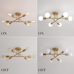 Gold Modern Sputnik Chandelier Ceiling Light Fixtures,6-Lights