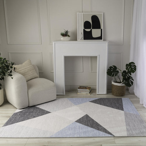 7' X 10' Blue and Gray Geometric Area Rug