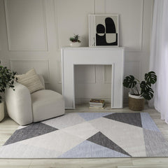 7' X 10' Blue and Gray Geometric Area Rug