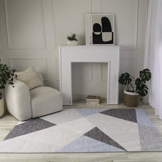 8' X 11' Blue and Gray Geometric Area Rug