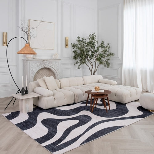 7' X 10' Black and White Zebra Print Area Rug