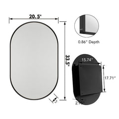 20x34 Inch Oval Recessed Metal Frame Bathroom Wall Cabinet With Mirror