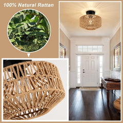 Boho Light Fixtures Ceiling Mount,Mini Rattan Chandelier Light Fixture
