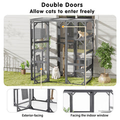 Outdoor DIY Cat House Catio with Double Enter Doors, Platforms, and