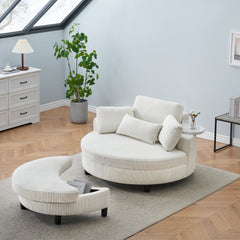 51-inch beige corduroy sofa with two throw pillows and a waist pillow