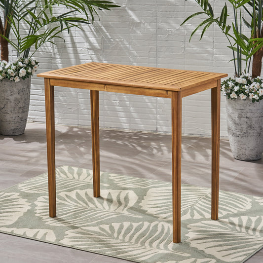 Outdoor Minimalist Acacia Wood Rectangle Bar Table - Teak Finish,