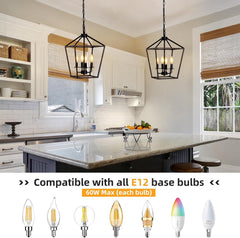 4 Light Chandelier, Industrial Ceiling Light Black Lantern Light