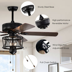 50 Inches Ceiling Fan with Lights Reversible Blades and Pull Chain