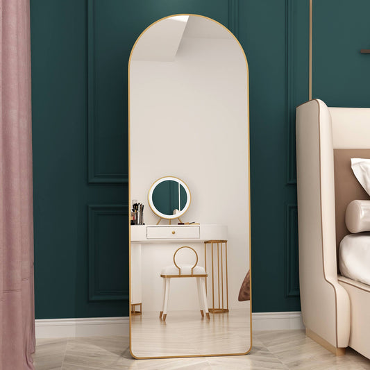 Modern Aluminum Alloy Metal Frame Arched Floor Mirror with Gold Finish