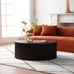 Artisanal Round MDF Coffee Table with Handcrafted Relief and Stunning