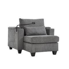 Convertible Chaise Lounge Sofa Chair Corduroy Sleeper with USB Ports,