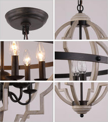 Rustic Antique Orb Chandelier Farmhouse Vintage 6-Lights Oak White