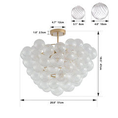 20-Inch Gold Ceiling Pendant Light with Threaded Clear Glass Globe
