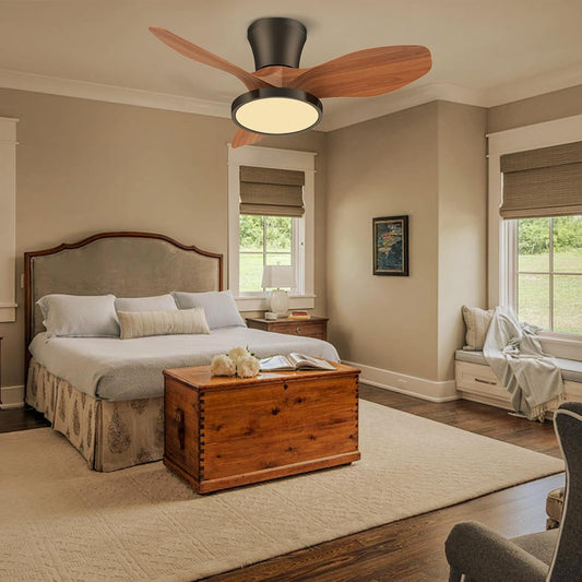 Quiet Ceiling Fan with LED Light DC Motor 32 Inch Large Air Volume