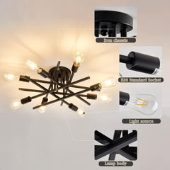 8-Lights Semi Flush Mount Ceiling Light Fixture，Modern Black Vintage