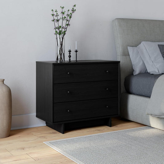 Finnley 3-Drawer Nightstand in Black Oak, Extra-Wide Bedside Table