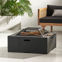 Outdoor 29' Square MgO Wood-Burning Fire Pit, Dark Gray