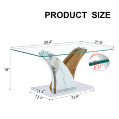 Modern Rectangular Coffee Table with Tempered Glass Top and Artistic