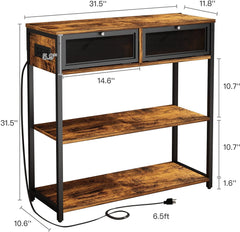 Charging Console Table with Storage Shelves