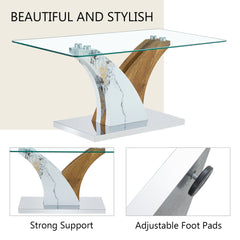 Modern Rectangular Coffee Table with Tempered Glass Top and Artistic