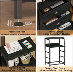 Black Night Stand, Small Dresser for Bedroom, Nightstand with 3 Fabric