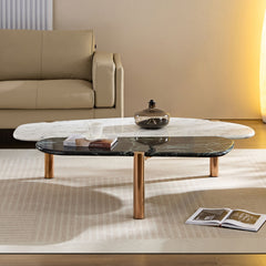 Faux Marble Coffee Tables Accent Tea Tables with Gold Metal Foot for