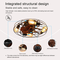 Caged Ceiling Fan With Light, 20'' farmhouse Low Profile Ceiling fan