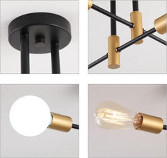 Black Gold Sputnik Chandelier: Modern Industrial Ceiling Light