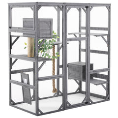 Outdoor DIY Cat House Catio with Double Enter Doors, Platforms, and