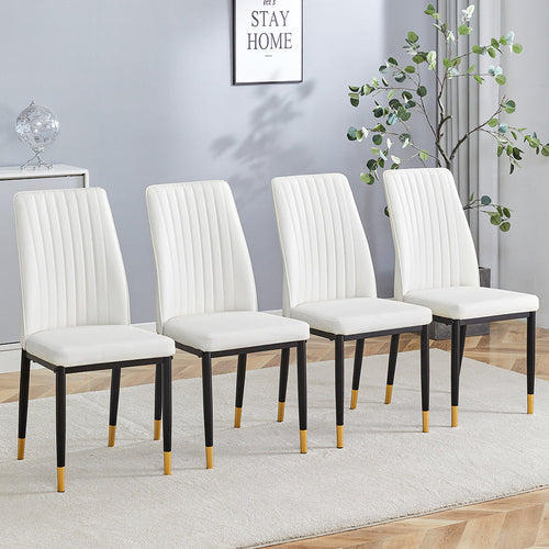 4 Dining Chair Set, White Dining Chair Set, PU Material High Back Seat