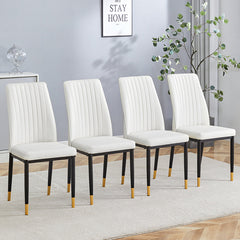 4 Dining Chair Set, White Dining Chair Set, PU Material High Back Seat